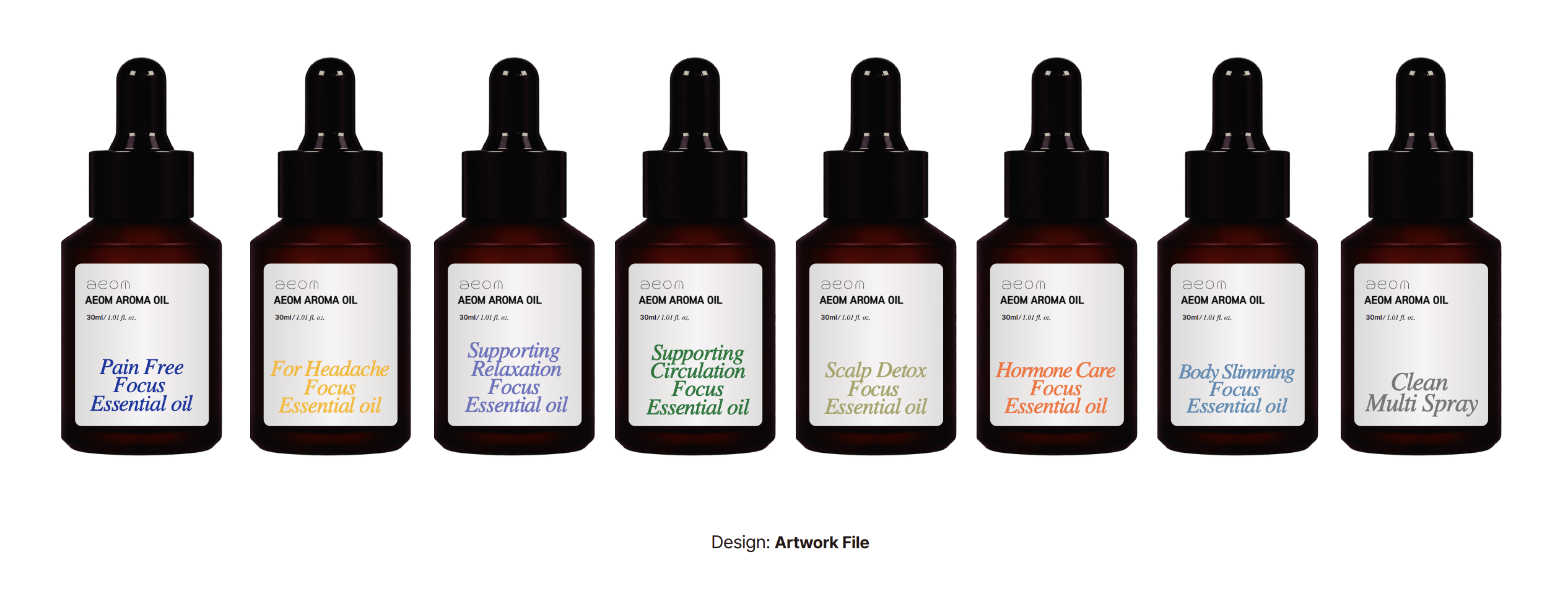 AEOM 아로마 오일 30ml 8종 라벨 아트워크